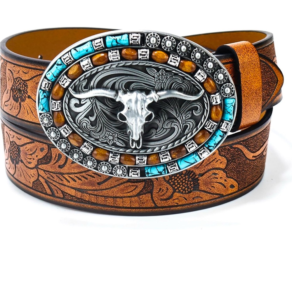 Western Longhorn Leather Belt 
brand new never worn!